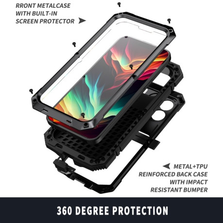 Противоударный металлический чехол R-JUST Dustproof на iPhone 15 Pro Max - черный