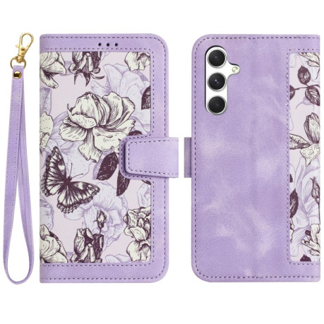 Чехол-книжка Floral Pattern Leather для Samsung Galaxy A56 5G - фиолетовый