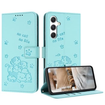 Чехол-книжка Embossed Kitten Phone Leather для Samsung Galaxy A56 5G - зеленый