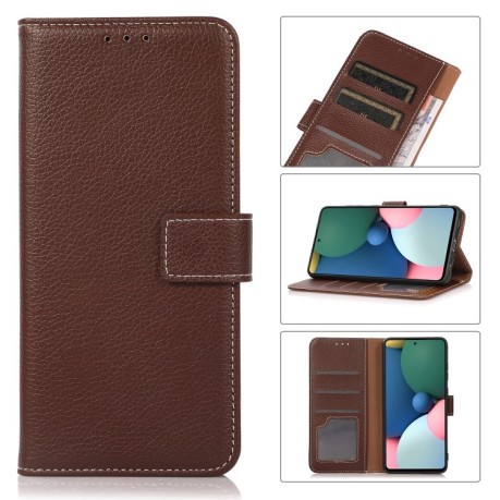 Чехол-книжка Litchi Texture with Wallet для iPhone 13 mini - коричневый