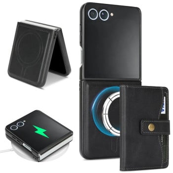 Чехол Kalebol Magnetic Button с кармашком для карт и MagSafe на Samsung Galaxy Filp 7 - черный