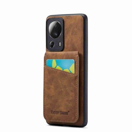 Противоударный чехол Fierre Shann Crazy Horse Card Holder для Xiaomi 13 Lite - коричневый