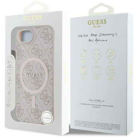 Оригинальный чехол Guess 4G Ring Classic MagSafe для iPhone 16e - Pink