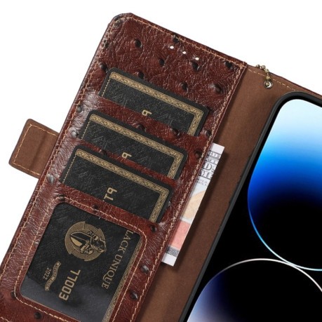 Чохол-книжка Ostrich Pattern RFID Genuine для Realme 10 4G - кавовий