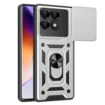 Противоударный чехол Camera Sliding для Xiaomi Poco F6 Pro - серебристый