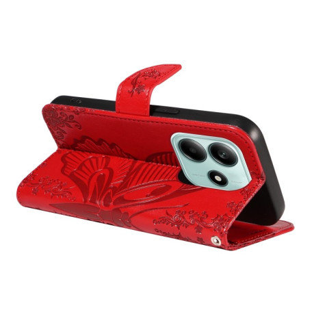 Чехол-книжка Swallowtail Butterfly Embossed Leather для Xiaomi Redmi Note 14 5G/Poco M7 Pro 5G - красный