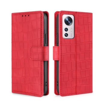 Чехол-книжка с мягким покрытием (Skin Feel), фактура “крокодил” (Crocodile Texture) на Xiaomi 12 Pro - красный