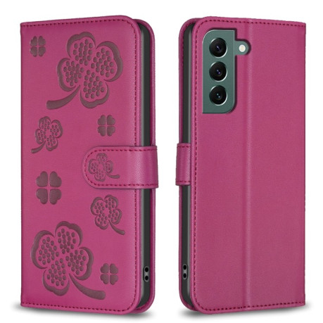 Чехол-книжка Four-leaf Clasp Embossed на Samsung Galaxy S24 FE 5G - пурпурно-красный