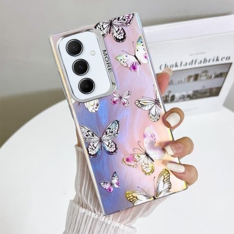 Противоударный чехол Electroplating Laser Butterfly для Samsung Galaxy A55 5G - Pink Butterflies AB2