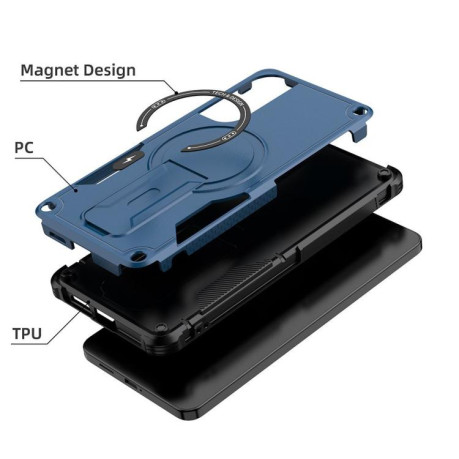 Противоударный чехол MagSafe Holder Armor PC Hybrid для Samsung Galaxy S25 Edge 5G - синий
