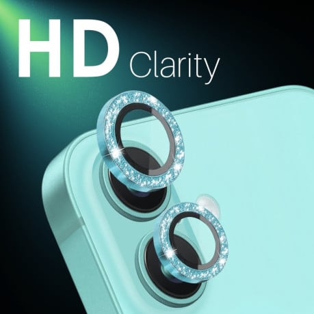 Захисне скло NORTHJO Glitter Camera Lens Protector Tempered Glass Metal Ring на iPhone 16 / 16 Plus - зелене