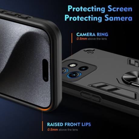 Ударозахисний чохол Shockproof Metal Ring Holder для Motorola Edge 50 Neo - чорний