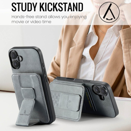 Чехол Fierre Shann Oil Wax Cow Leather Card Holder на iPhone 16 - серый