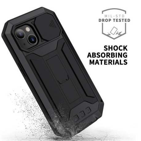 Противоударный металлический чехол R-JUST Dustproof на iPhone 14/13 - черный