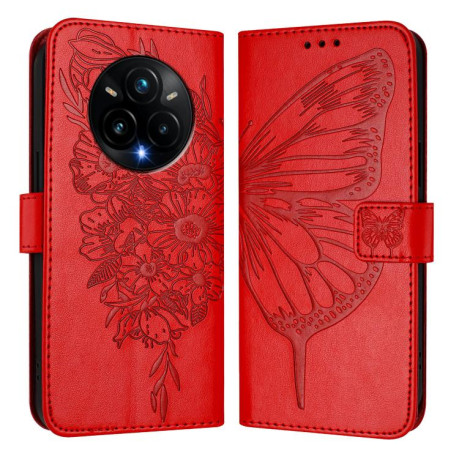 Чехол-книжка Embossed Butterfly для Realme 14 Pro+ - красный