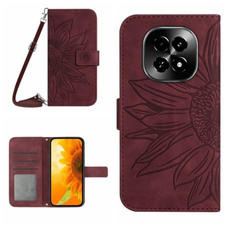 Чехол-книжка Skin Feel Sun Flower для Realme C63 5G - винно-красный