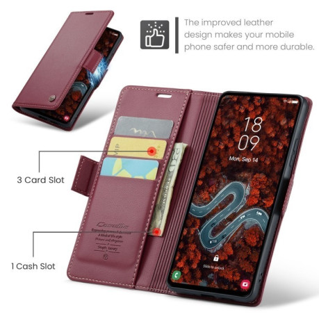 Чехол-книжка CaseMe 023 Butterfly Buckle Litchi Texture RFID Anti-theft Leather для Samsung Galaxy S24 FE 5G - красный