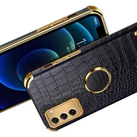 Противоударный чехол 6D Electroplating Crocodile для Samsung Galaxy S23 5G - коричневый