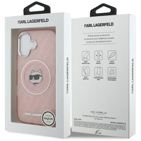 Оригинальный чехол Karl Lagerfeld IML Choupette Head Logo с MagSafe на iPhone 17 - Pink