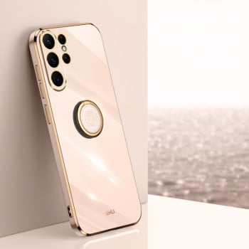 Чехол XINLI Straight Edge с держаталем-подставкой на Samsung Galaxy S24 Ultra 5G - розовый