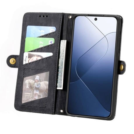 Чохол-книжка Geometric Zipper Wallet Side Buckle Leather для Xiaomi 14 - чорний