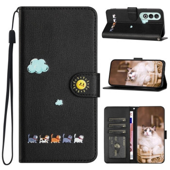 Чехол-книжка Cartoon Cats Leather на OnePlus Nord CE 4 5G - черный