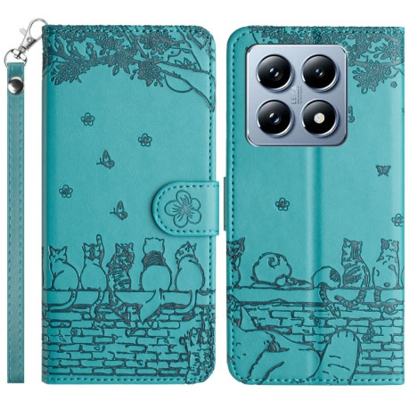 Чохол-книжка Cat Embossing Pattern на Xiaomi 14T Pro - синій