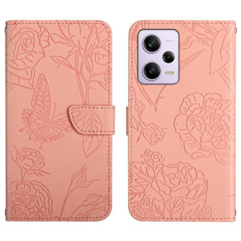 Чехол-книжка Skin Feel Butterfly Embossed для Xiaomi Redmi Note 12 Pro 5G/Poco X5 Pro - розовый