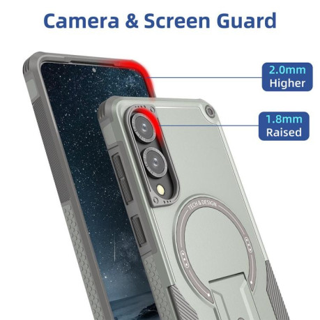 Противоударный чехол MagSafe Holder Armor PC Hybrid для Samsung Galaxy S25 Edge 5G - серый