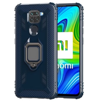 Противоударный чехол Carbon Fiber Rotating Ring на Xiaomi Redmi 10X / Note 9 - синий