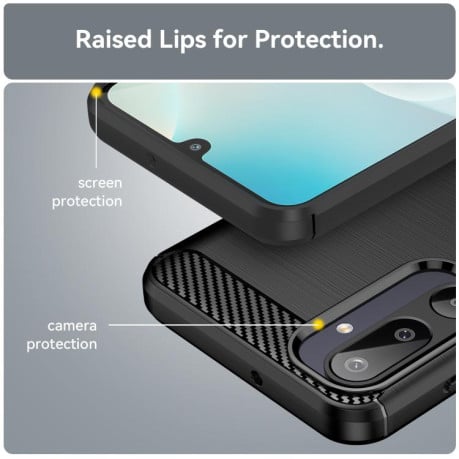 Противоударный чехол Brushed Texture Carbon Fiber на Samsung Galaxy M16 5G - черный