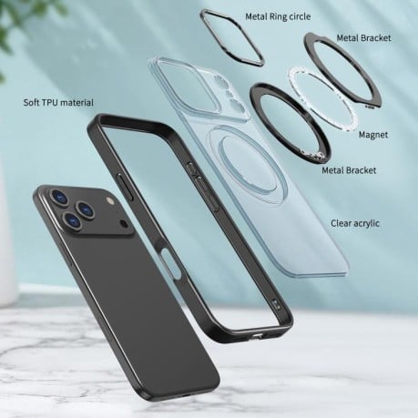 Чехол kalebol с MagSafe и подставкой 360 Metal Ring Holder на iPhone 17 Pro Max - черный