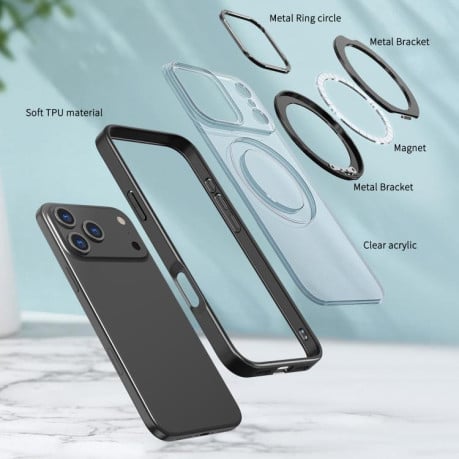 Чехол kalebol с MagSafe и подставкой 360 Metal Ring Holder на iPhone 17 Pro - черный
