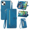 Чехол-книжка Embossed Flower Zipper Leather на iPhone 15 Plus -синий