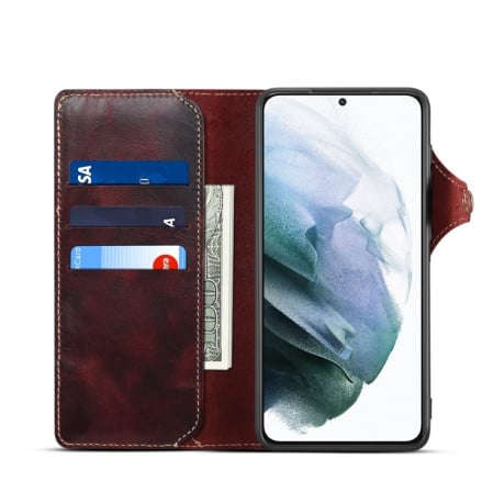 Кожаний чехол-книжка Denior Oil Wax для Samsung Galaxy S23 FE 5G - красный