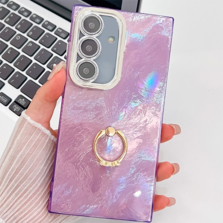 Противоударный чехол Plating Glitter Texture Ring Holder для Samsung Galaxy A36 5G - Purple Tinfoil Texture