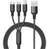 Универсальный зарядный кабель 1.2m Nylon Weave 3 in 1 2.4A USB to Micro USB + 8 Pin + Type-C Charging Cable для Samsung/iPhone/iPad - черный