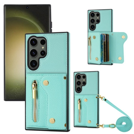 Чохол DF-09 Crossbody Litchi Texture Card Bag Designg для Samsung Galaxy S24 Ultra - зелений