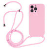 Чехол Crossbody Lanyard Liquid Silicone Caseна iPhone 15 Pro - розовый