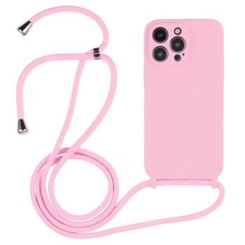 Чохол Crossbody Lanyard Liquid Silicone Caseна iPhone 15 Pro - рожевий