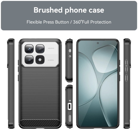 Противоударный чехол Brushed Texture Carbon Fiber на Xiaomi 14T Pro - черный