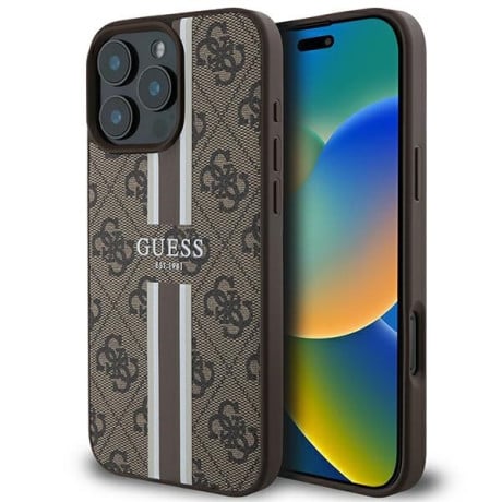 Оригинальный чехол Guess 4G Printed Stripes MagSafe для iPhone 16 Pro Max - Brown