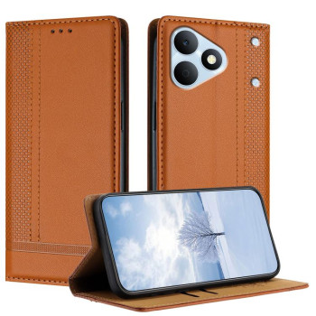 Чехол-книжка из веган-кожи с прострочкой Stitching Design Scratch-Resistant Vegan Leather на Realme Note 80 4G — коричневый