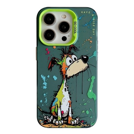 Чехол Animal Pattern Oil Painting Series для iPhone 15 Pro - Green Dog