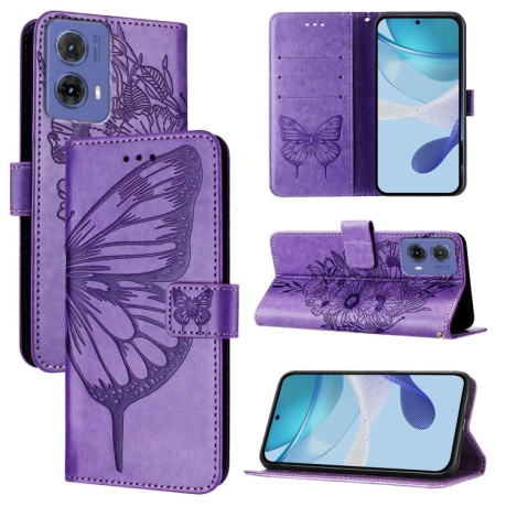 Чехол-книжка Embossed Butterfly для Motorola Moto G85 - фиолетовый