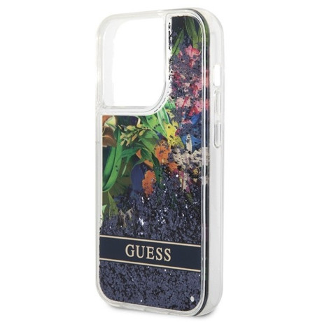 Оригінальний чохол Guess Flower Liquid Glitter на iPhone 14 Pro Max - blue