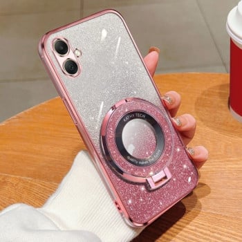 Противоударный чехол Plated Gradient Glitter Round Holder для Samsung Galaxy A06 4G - розовый