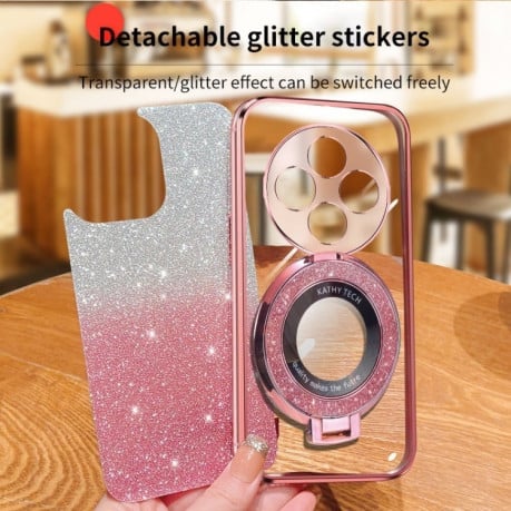 Протиударний чохол Plated Gradient Glitter Round Holder для Xiaomi Redmi 14C 4G/Poco C75/Redmi A4 5G - рожевий