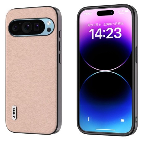 Противоударный чехол ABEEL Genuine Leather Litchi Texture для Google Pixel 9 Pro - розово-золотой