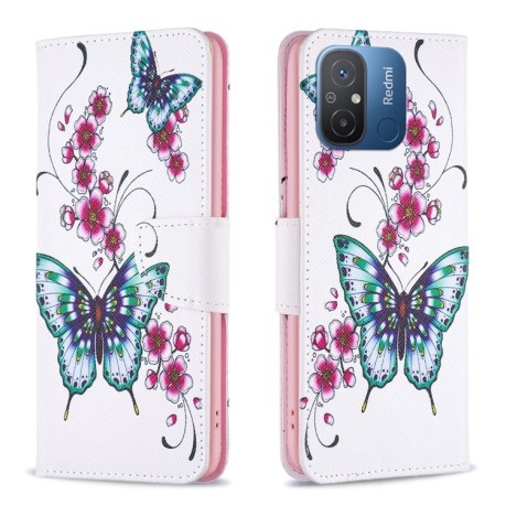 Чехол-книжка Colored Drawing Pattern для Xiaomi Redmi Poco C55/Redmi 12C/11A- Flowers Butterfly